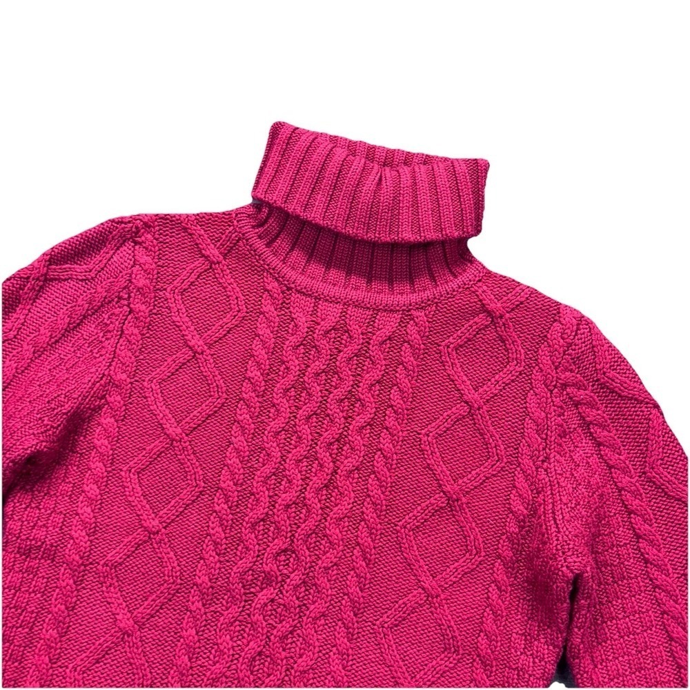 LL BEAN Fisherman Cable Knit Sweater Womens S Turtle Neck Cowl Funnel Wool Blend